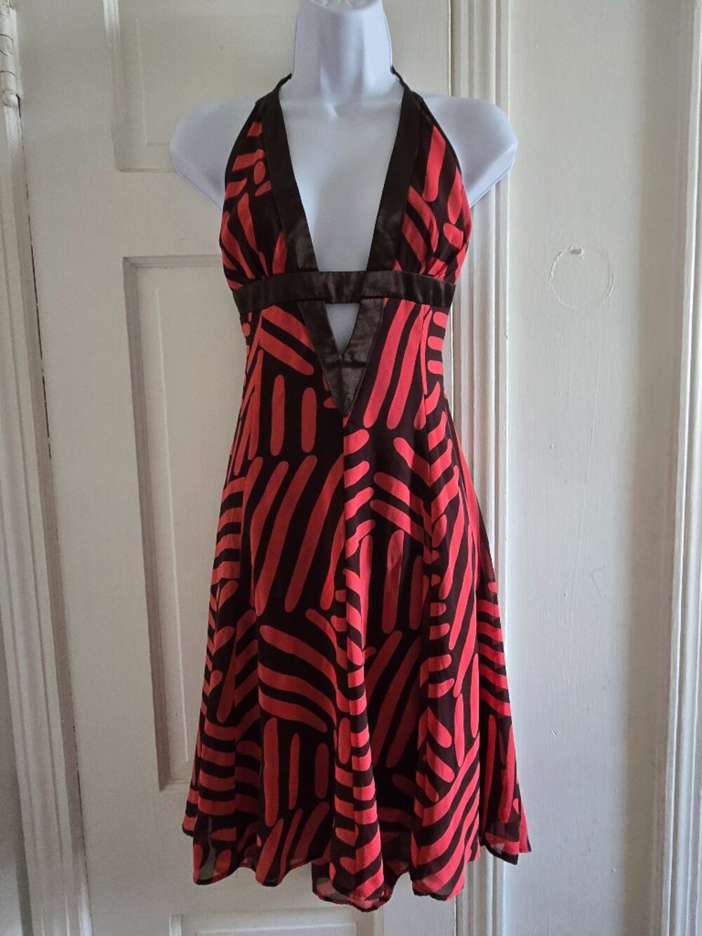 Coral and Brown Halter Dress